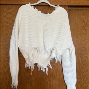 White Distressed Knit Sweater